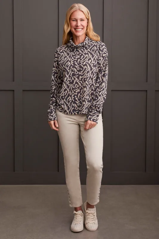 Soft Textured Funnel Neck Knit Top With Thumb Holes-Sapphire sold by Tribal