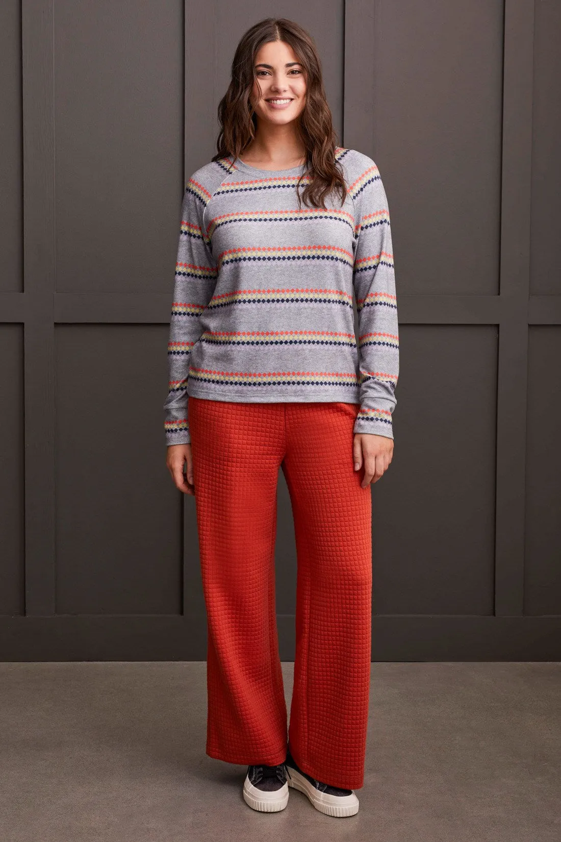 STRIPED RAGLAN CREW NECK TOP-Grey mix sold by Tribal