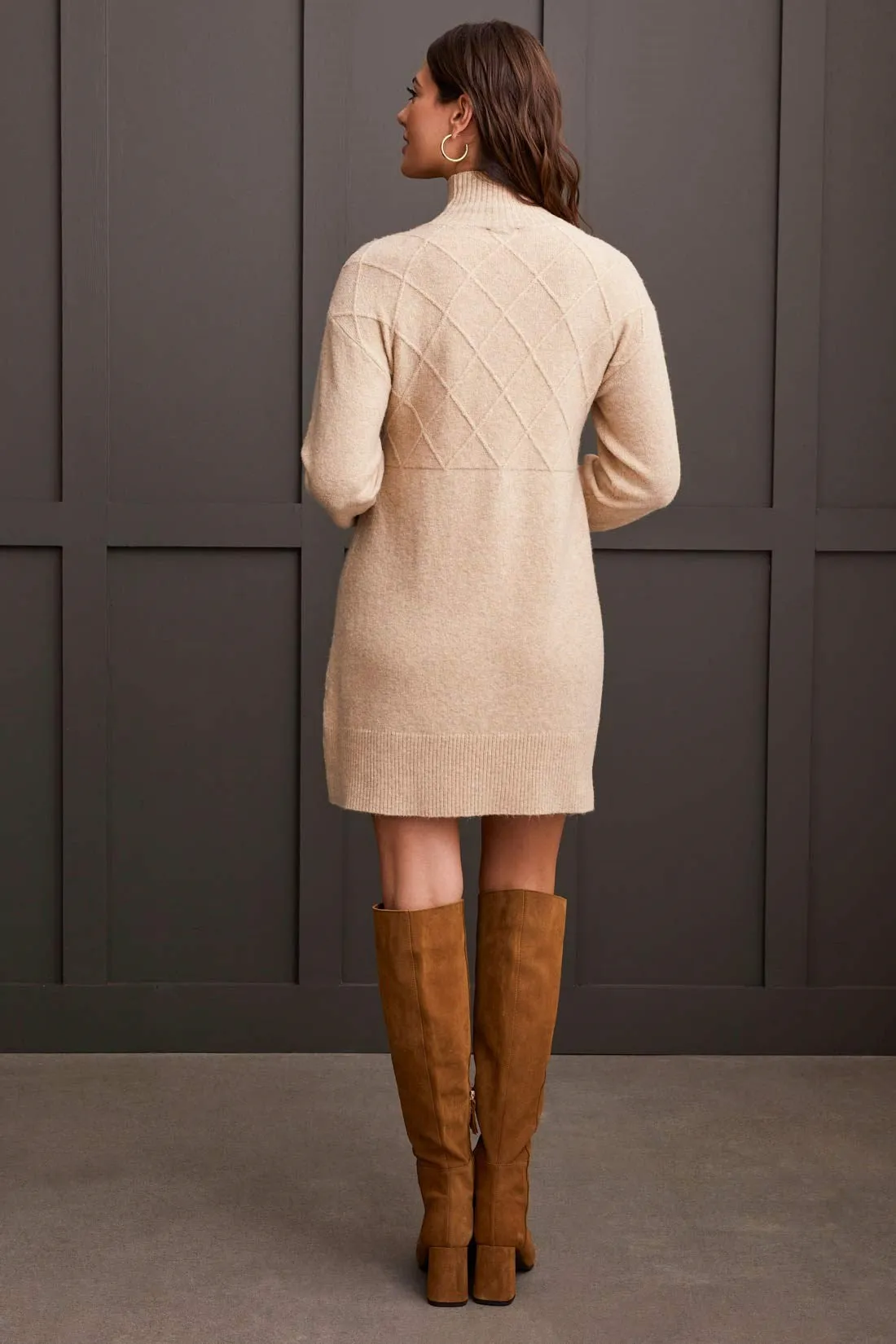Soft BouclÉ Diamond Pattern Mock Neck Sweater Dress-Oatmeal sold by Tribal product image thumbnail 3