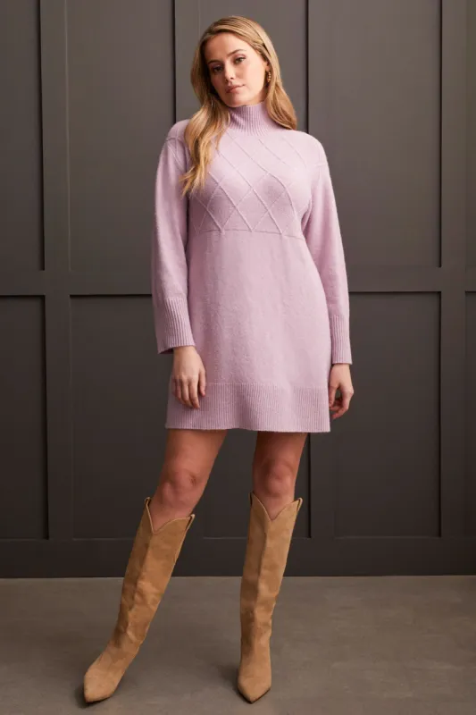 SOFT BOUCLÉ DIAMOND PATTERN MOCK NECK SWEATER DRESS-Orchid sold by Tribal
