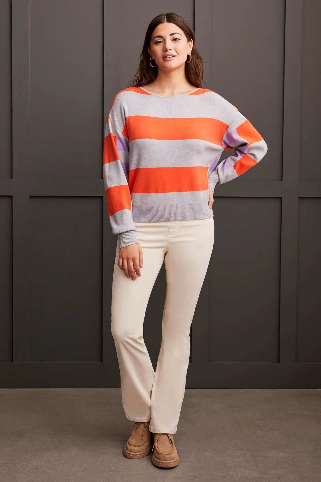 Stripe Combo Boat Neck Sweater-Hot Coral sold by Tribal
