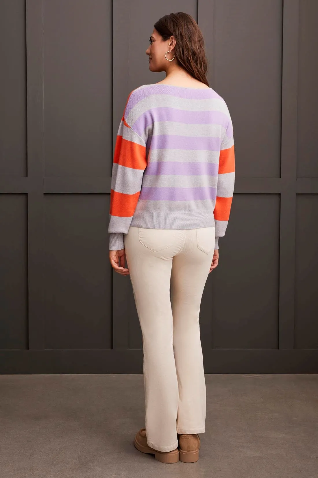 Stripe Combo Boat Neck Sweater-Hot Coral sold by Tribal product image thumbnail 3