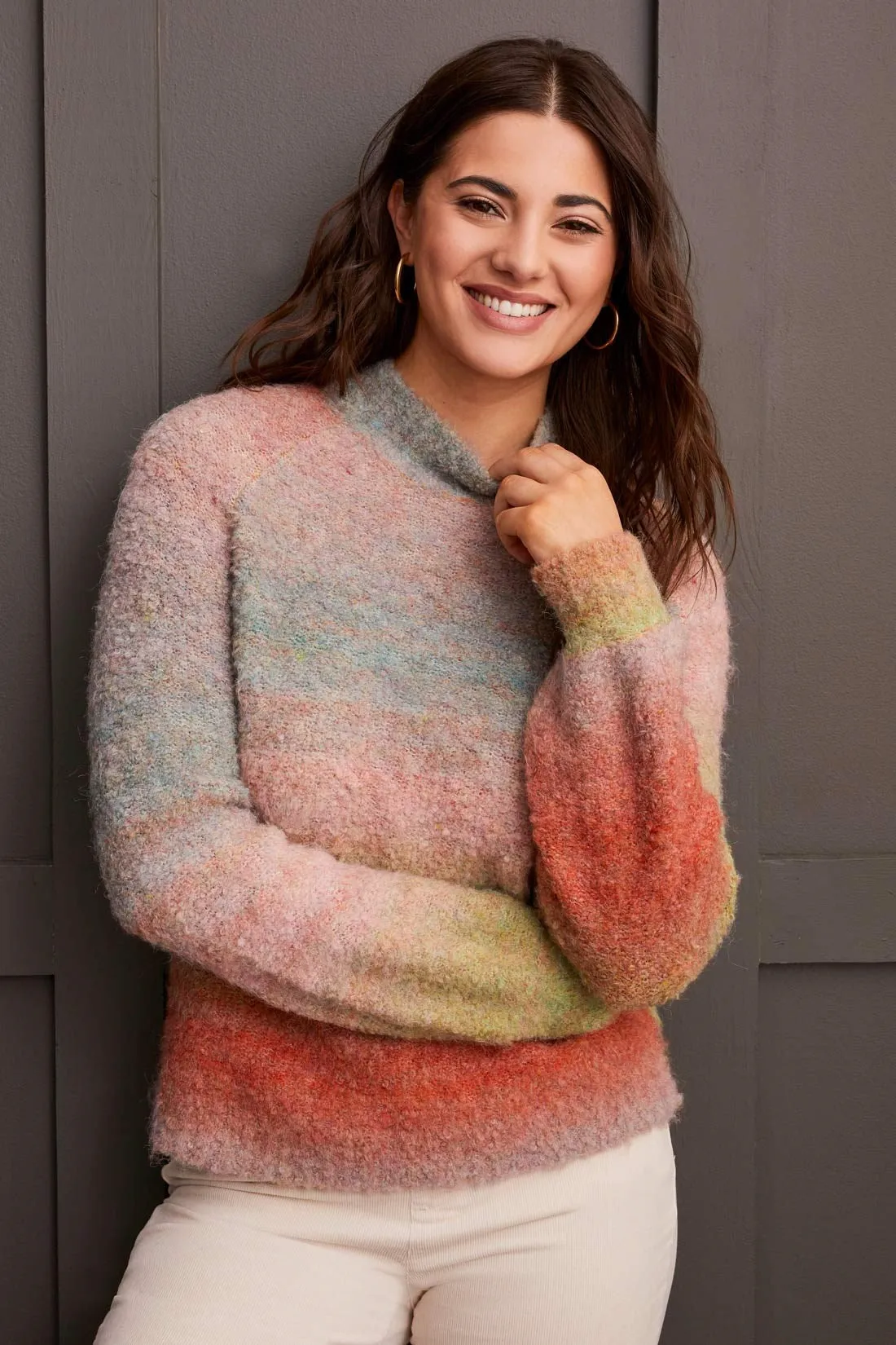 OMBRE BOUCLÉ MOCK NECK SWEATER-Orchid sold by Tribal product image thumbnail 5