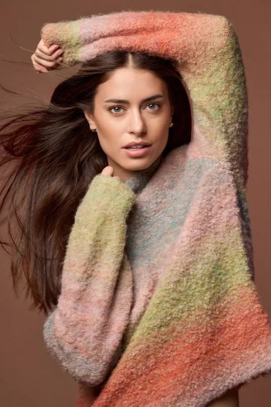 OMBRE BOUCLÉ MOCK NECK SWEATER-Orchid sold by Tribal