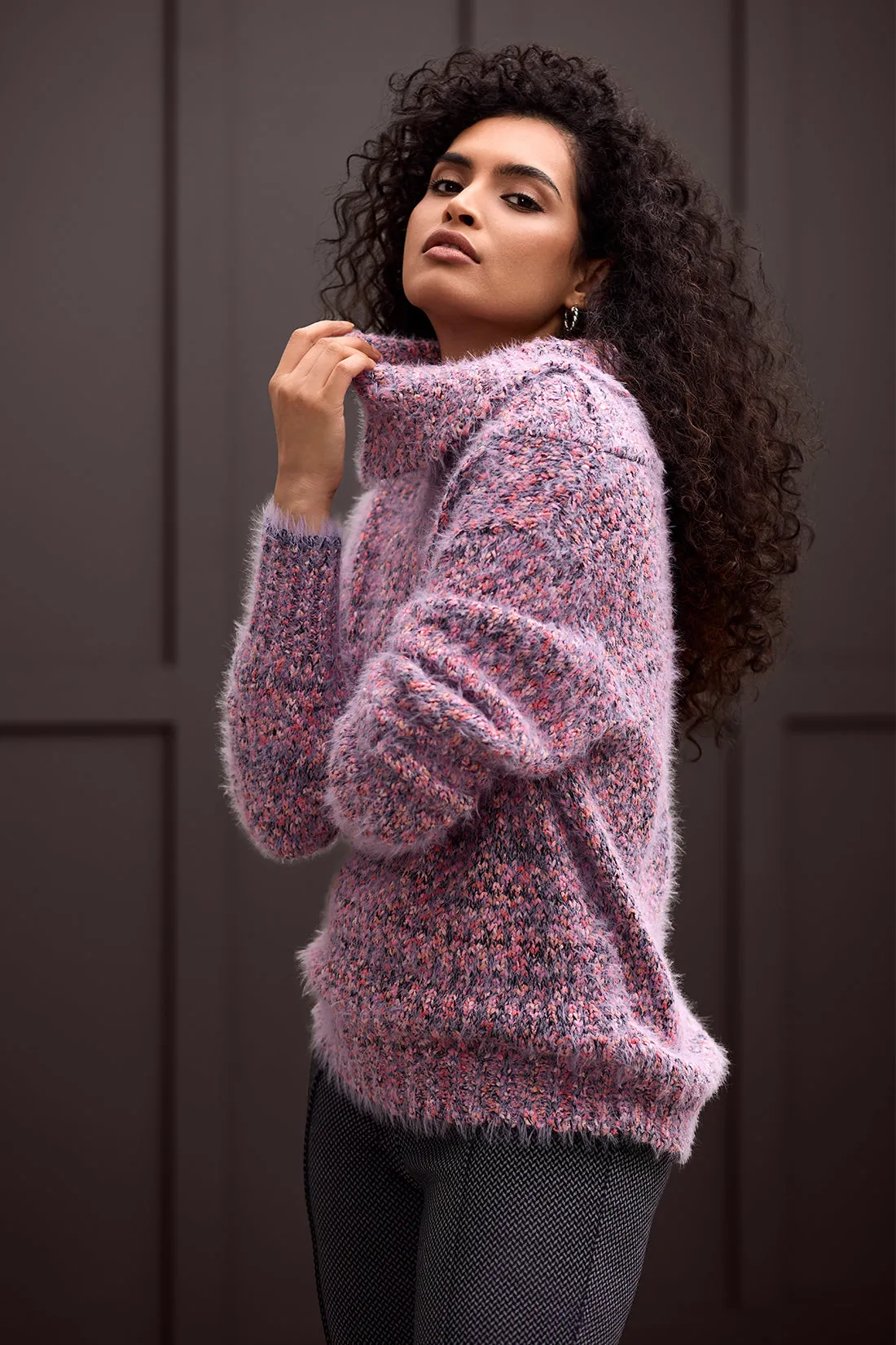 NOVELTY YARN COWL NECK SWEATER-Orchid sold by Tribal