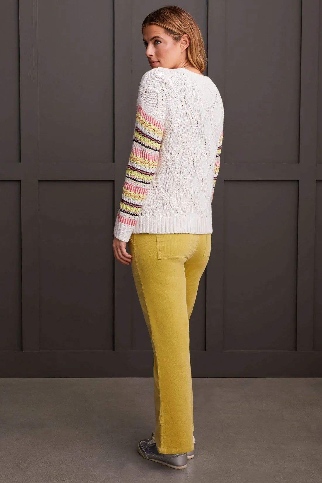 Intarsia Crew Neck Sweater With Pointelle Sleeve-Moonstone sold by Tribal product image thumbnail 4