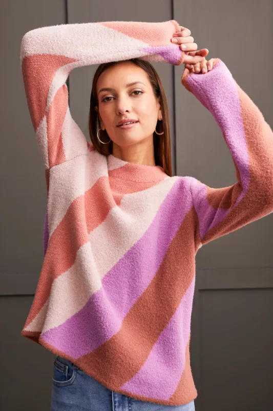 FUZZY DOUBLE-KNIT MOCK NECK SWEATER-Apricot mist sold by Tribal