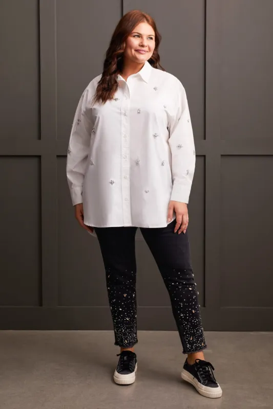 EMBELLISHED APPLIQUÉ LOOSE FIT SHIRT-White sold by Tribal