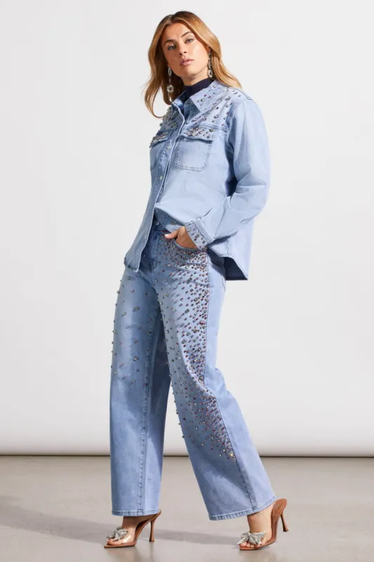 Denim Shirt With Rhinestone Details-Soft Ice sold by Tribal