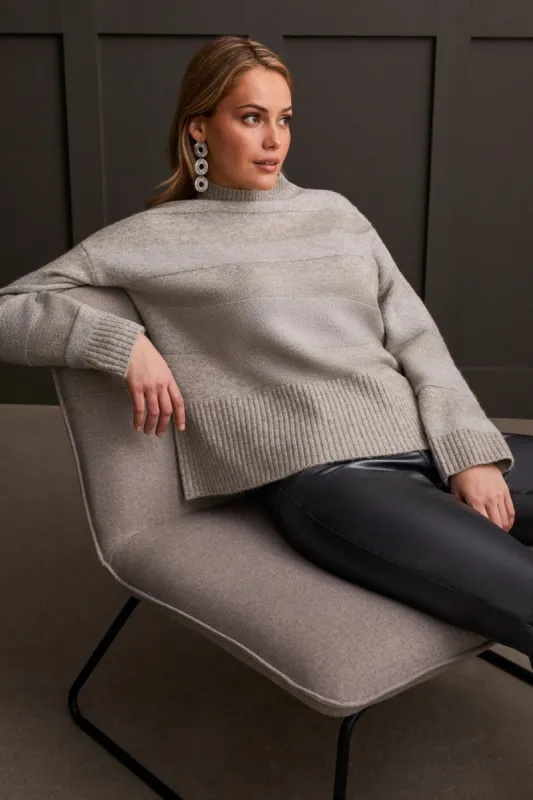 Shiny Mock Neck Sweater-Grey Mix sold by Tribal