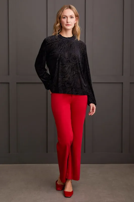 Burnout Velvet Flare Top With Frilled Neckline-Black sold by Tribal