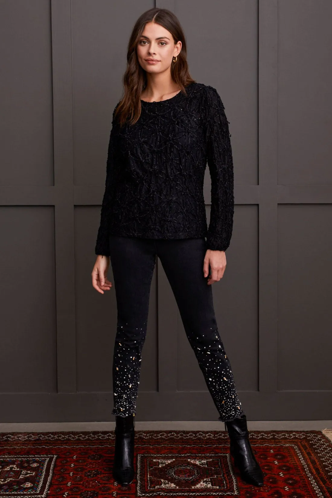 Fancy Lace Top With Integrated Cami-Black sold by Tribal