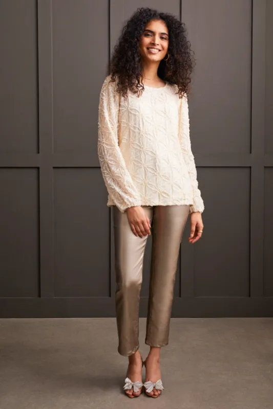 FANCY LACE TOP WITH INTEGRATED CAMI-Moonstone sold by Tribal