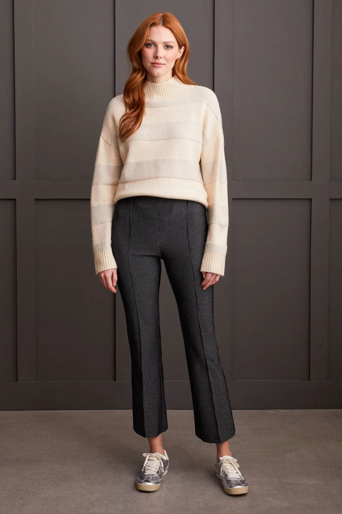 Sparkle Stripe Micro Bootleg Pull-On Ankle Pants-Black sold by Tribal