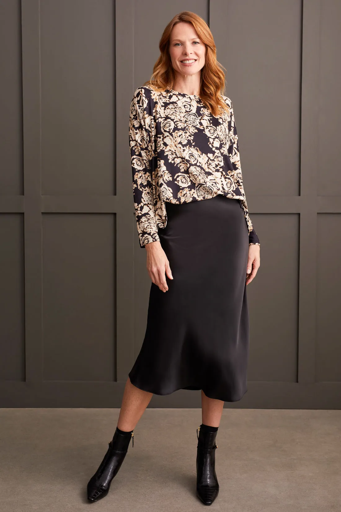 Soft Printed Crew Neck Top With Curved Hem-Moonstone sold by Tribal