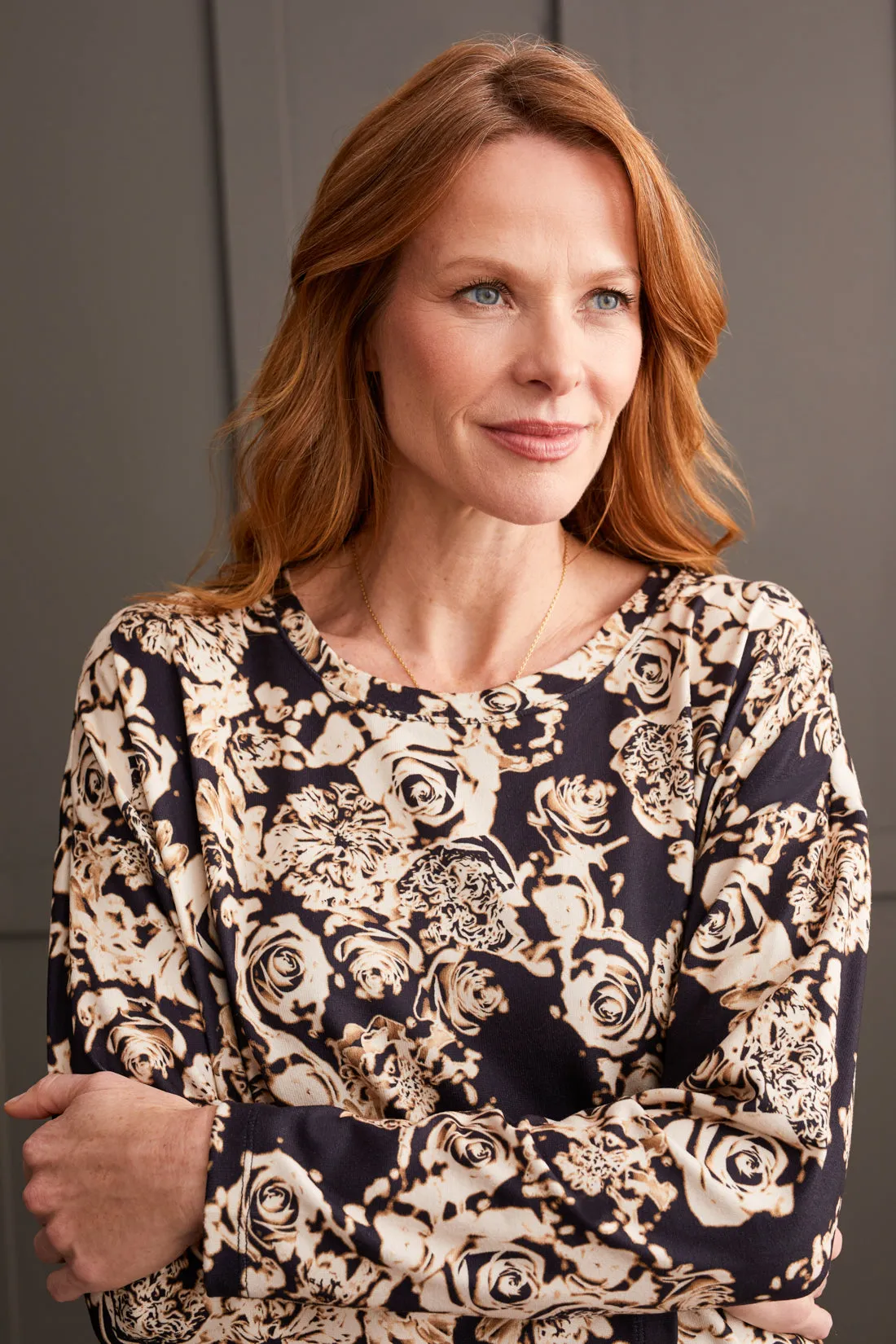 Soft Printed Crew Neck Top With Curved Hem-Moonstone sold by Tribal product image thumbnail 2