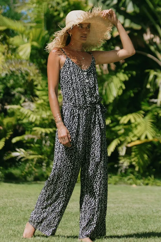 IBIZA BUTTON-FRONT TIE-WAIST JUMPSUIT-Ibiza sold by Tribal