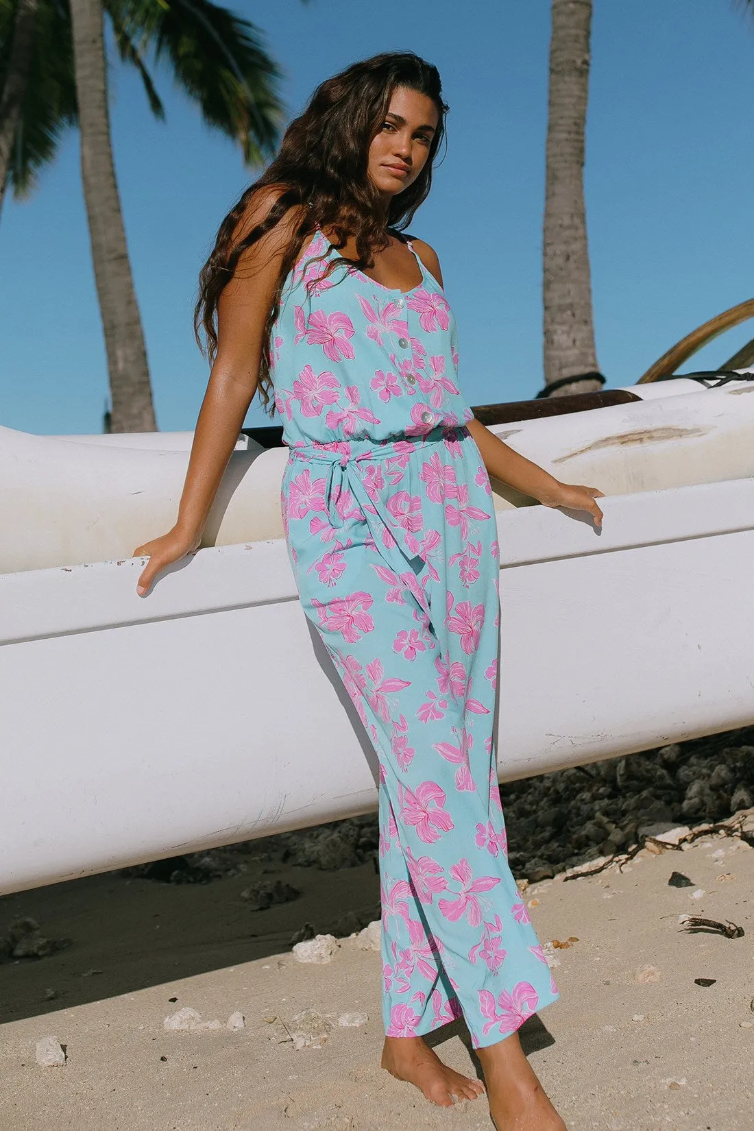 KIHEI BUTTON-FRONT TIE-WAIST JUMPSUIT-Kihei sold by Tribal