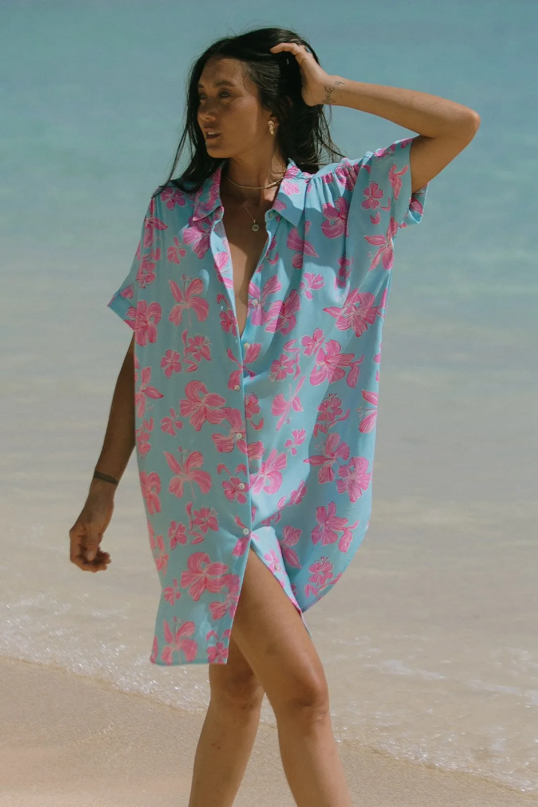 Kihei Printed Short-Sleeve Shirt Dress-Kihei sold by Tribal