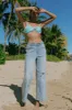 Breeze Blue Sophia Curvy Distressed Wide Leg Crop Jean-Breezeblue sold by Tribal