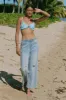 Breeze Blue Sophia Curvy Distressed Wide Leg Crop Jean-Breezeblue sold by Tribal