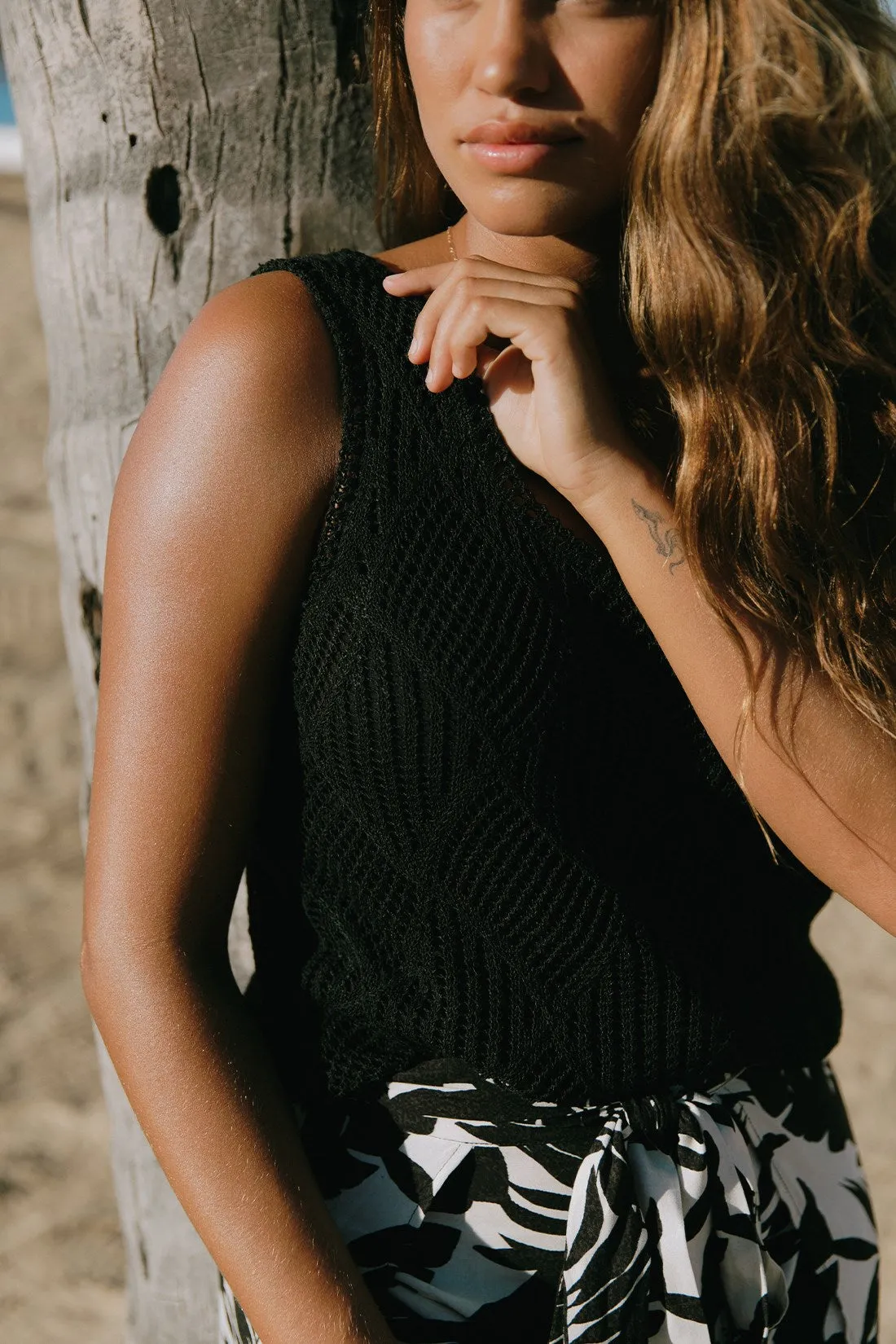 Black Crochet Scoop Neck Tank Top-Black sold by Tribal product image thumbnail 3