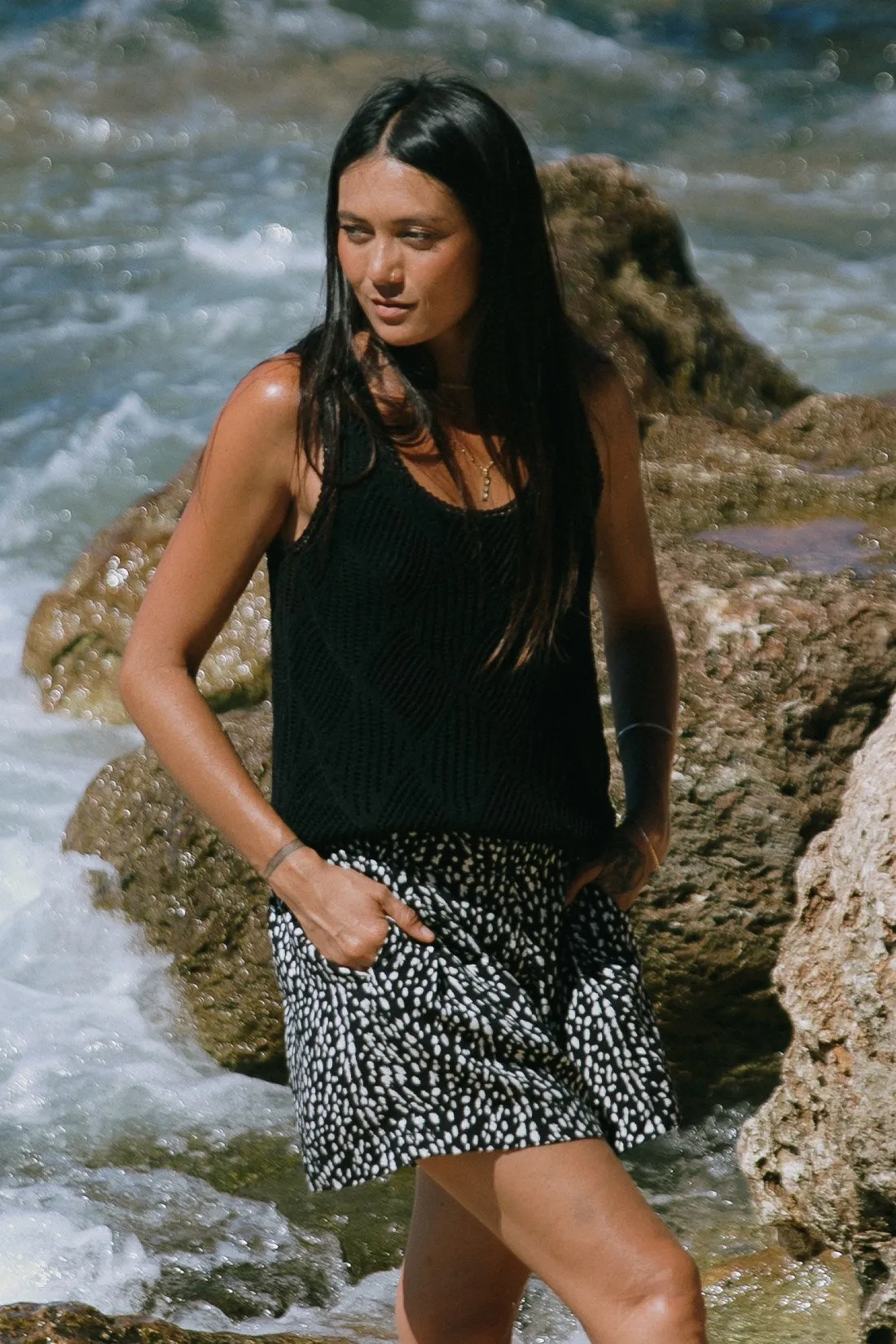 Black Crochet Scoop Neck Tank Top-Black sold by Tribal