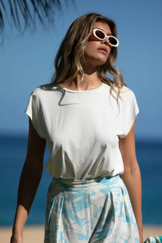 Ivory Cap-Sleeve Crewneck Top-Ivory sold by Tribal