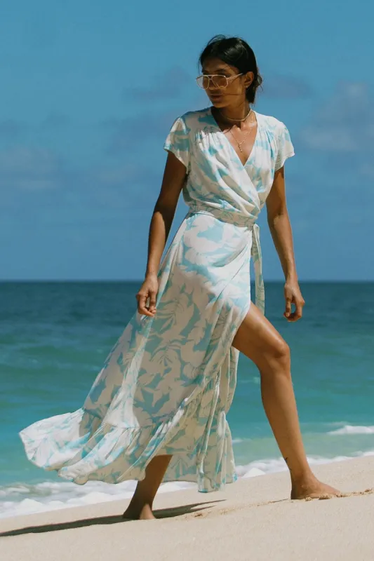 Molokai Maxi Wrap Dress with Flutter Sleeves-Molokai sold by Tribal