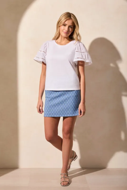 Cotton Jersey Flutter Sleeve Crew Neck Top-White sold by Tribal