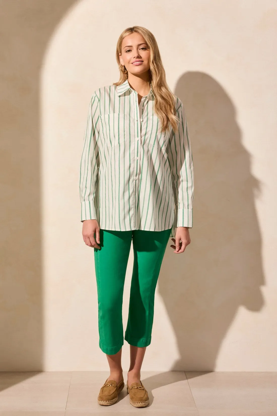 Long Sleeve Button-Up Stripe Tunic Shirt-Kelly sold by Tribal