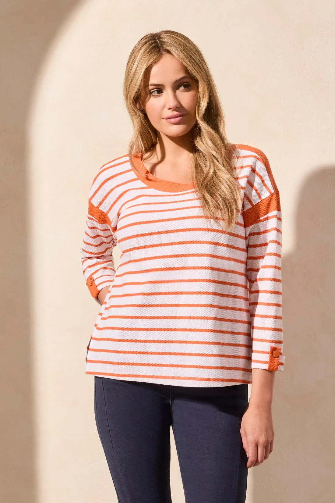 3/4 Sleeve Waffle Knit Boat Neck Top-Tangelo sold by Tribal product image thumbnail 2