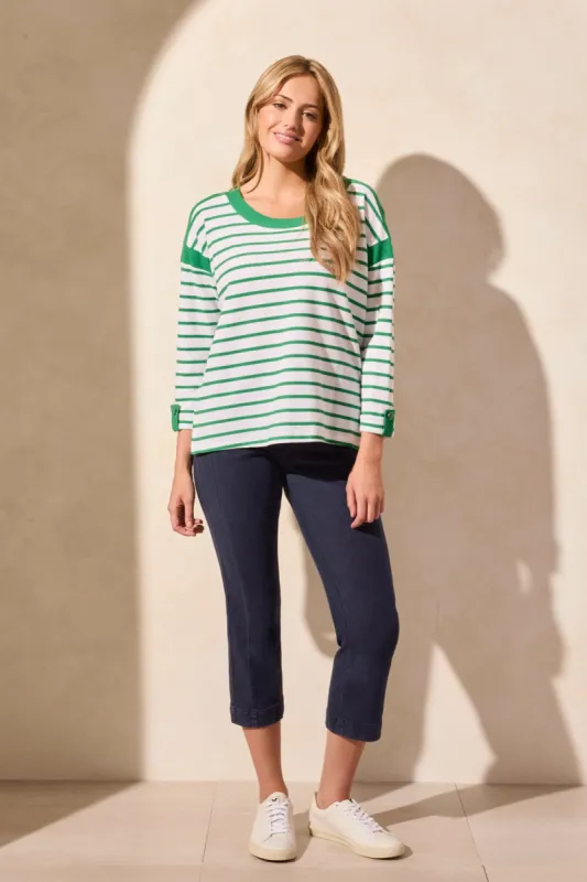 3/4 Sleeve Waffle Knit Boat Neck Top-Kelly sold by Tribal
