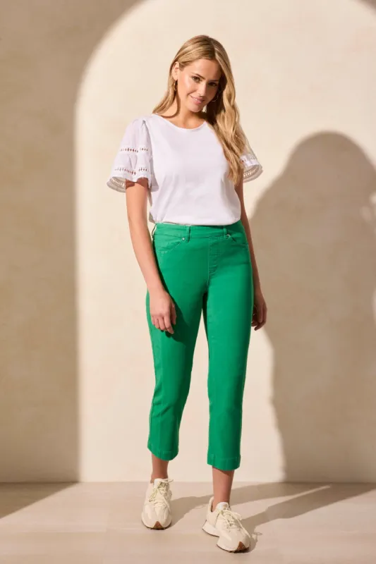 Stretch Cotton Pull-On Straight Leg Capris-Kelly sold by Tribal