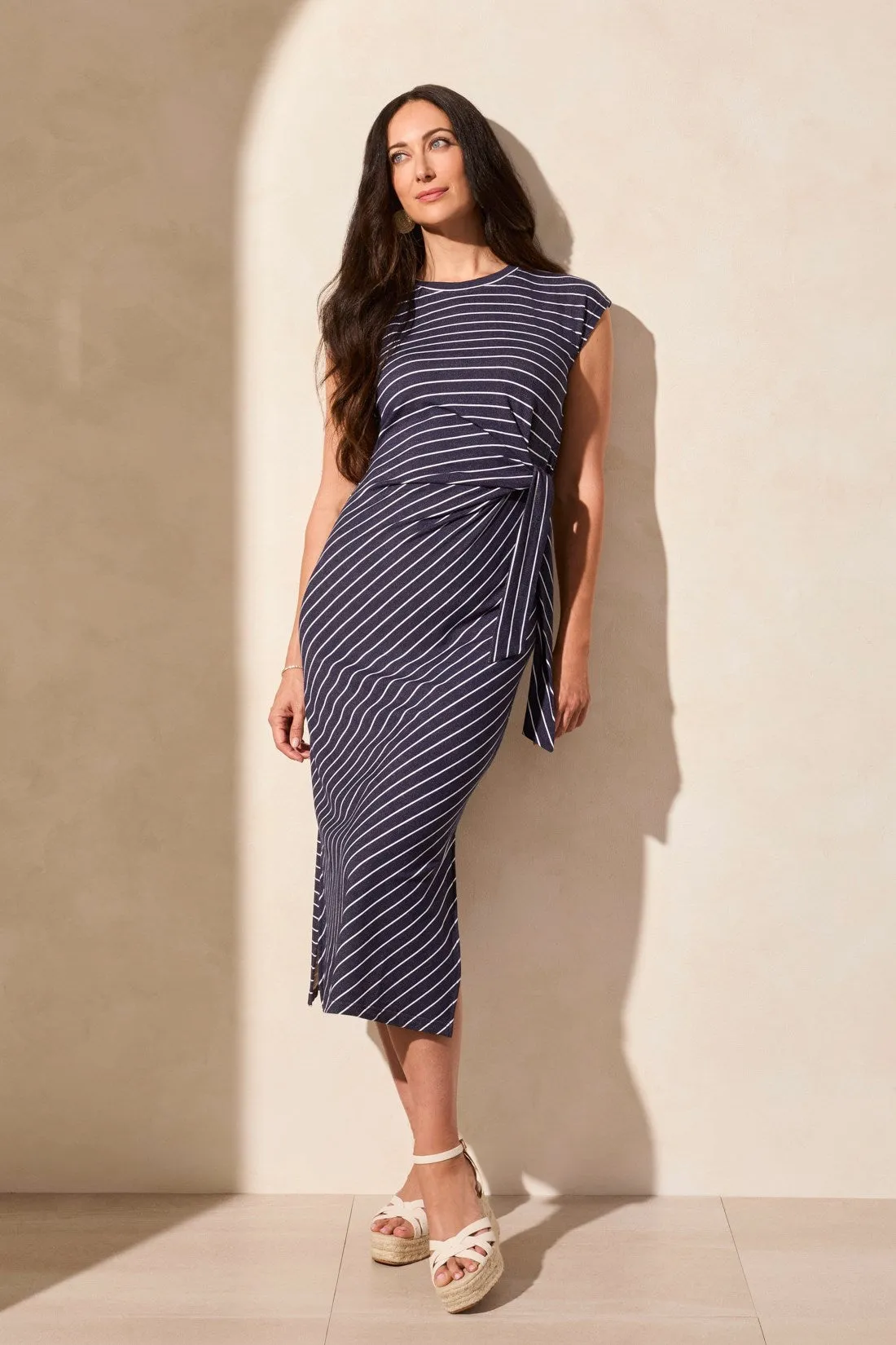 Waist Tie Nautical Striped French Terry Dress-Jet Blue sold by Tribal product image thumbnail 3