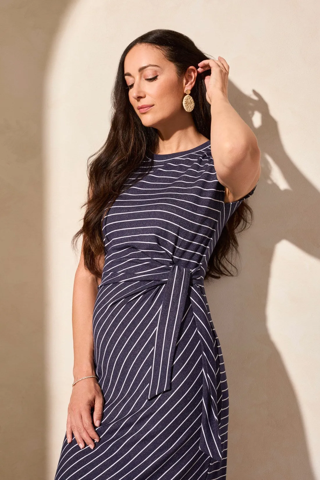 Waist Tie Nautical Striped French Terry Dress-Jet Blue sold by Tribal product image thumbnail 2