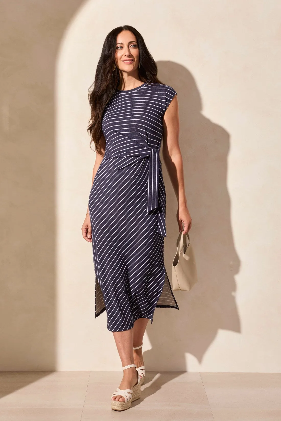 Waist Tie Nautical Striped French Terry Dress-Jet Blue sold by Tribal product image thumbnail 5