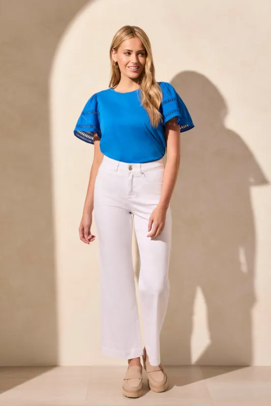 Comfort Stretch Fly Front Wide Leg Pants-White sold by Tribal