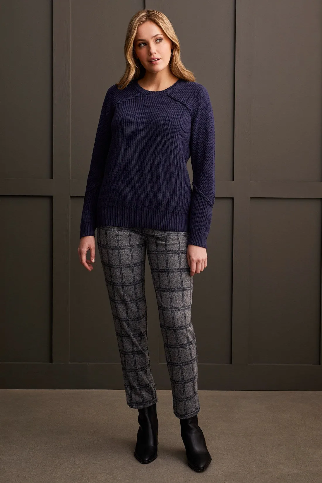 Crew Neck Sweater With Lace-Up Detail-Sapphire sold by Tribal