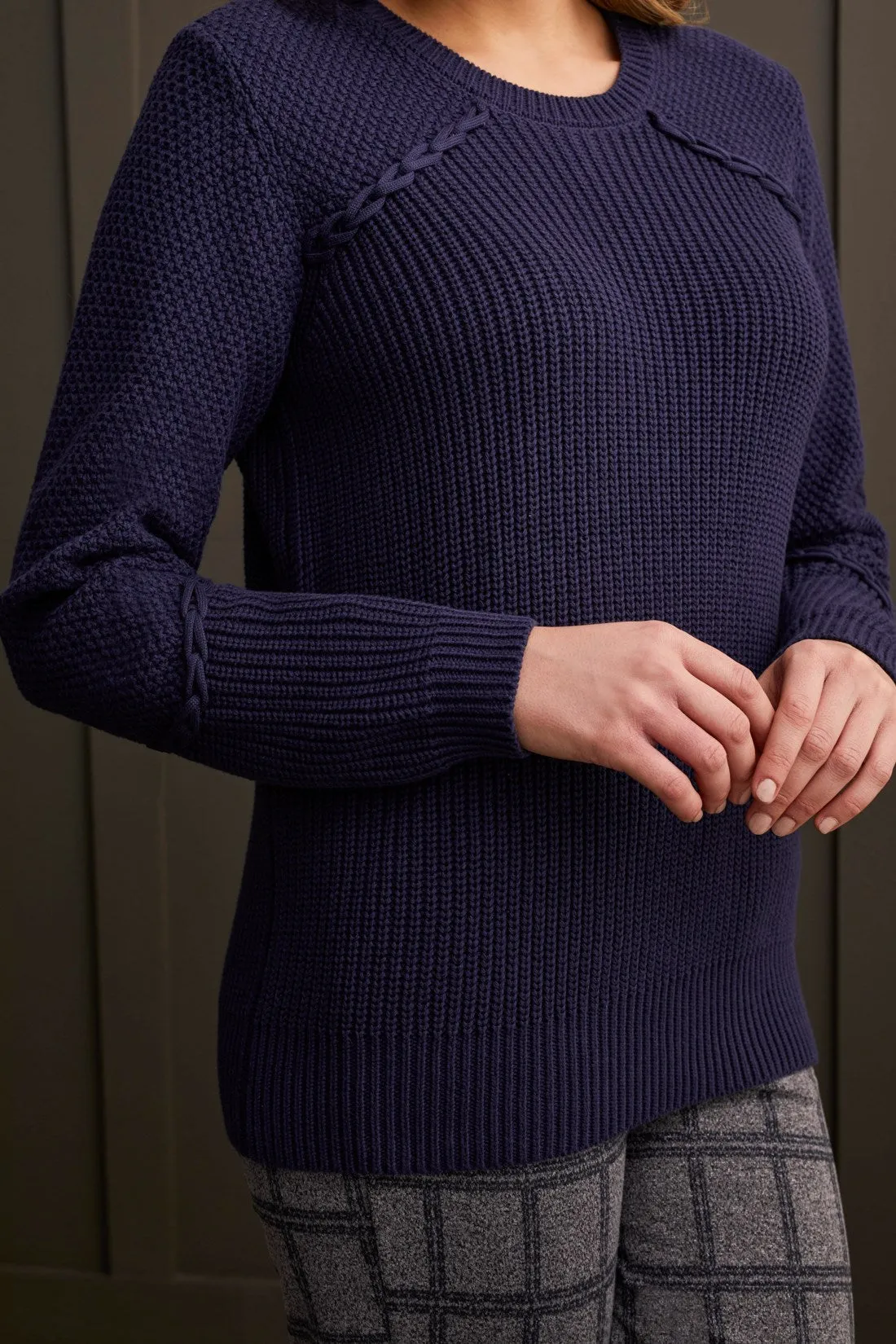 Crew Neck Sweater With Lace-Up Detail-Sapphire sold by Tribal product image thumbnail 2