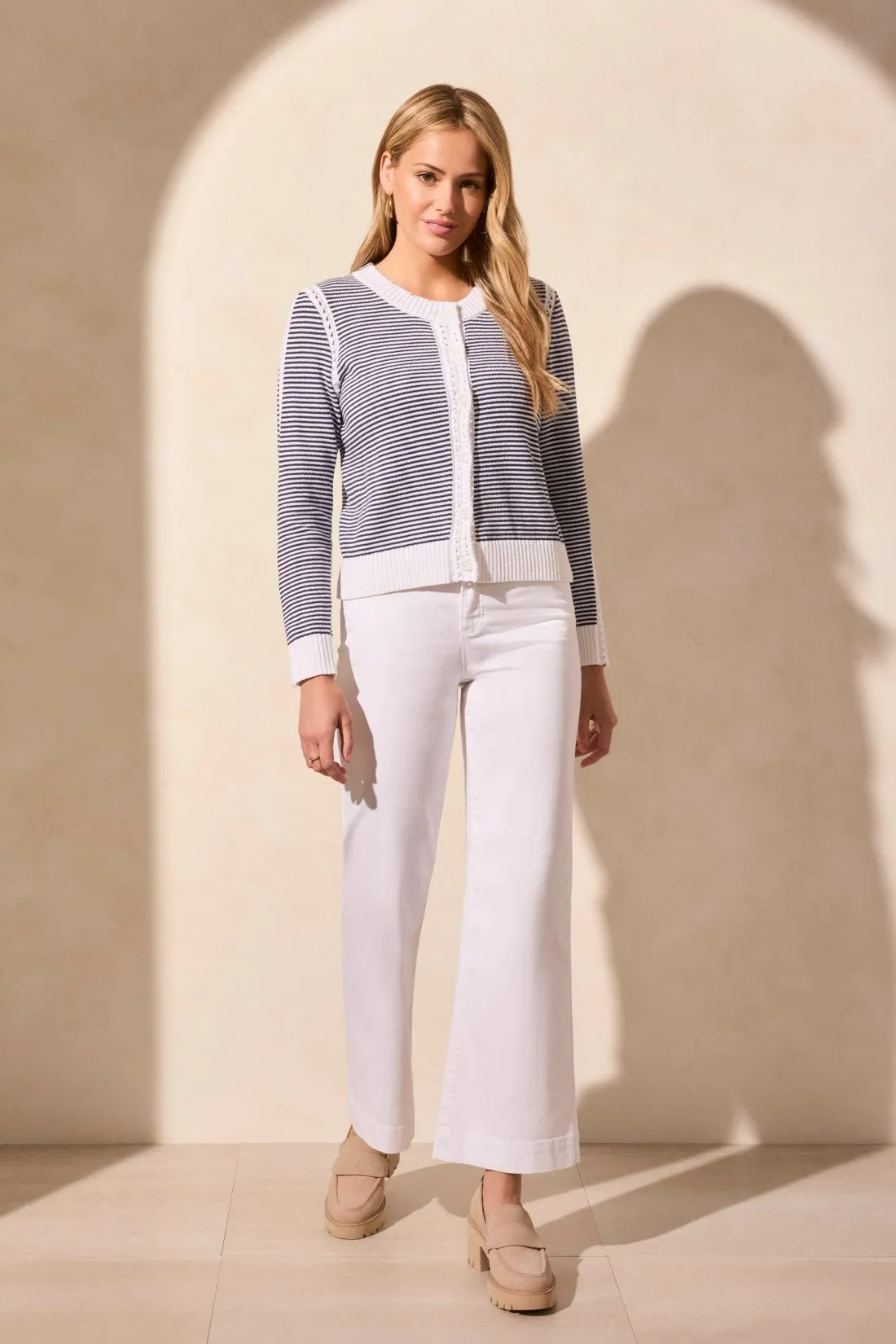 Long Sleeve Pointelle Trim Cotton Cardigan-Jet Blue sold by Tribal product image thumbnail 3