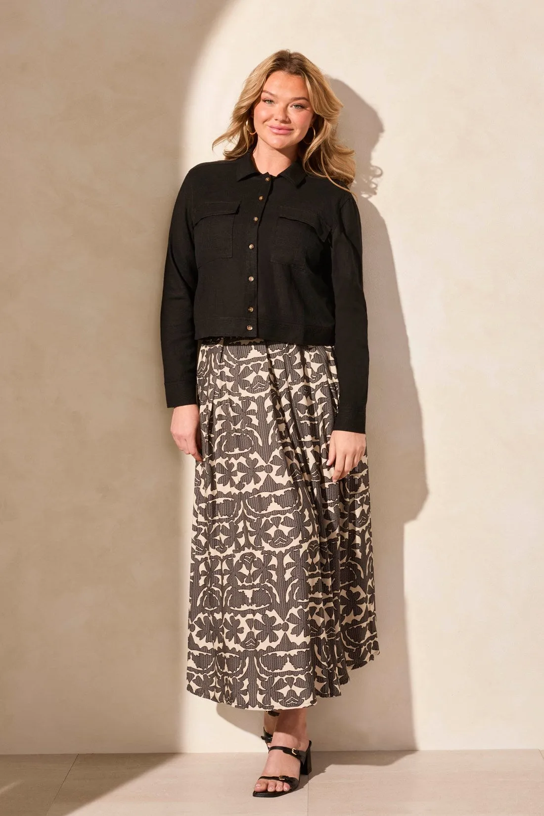 Linen Blend Button-Front Jacket With Chest Pockets-Black sold by Tribal product image thumbnail 2