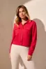 Linen Blend Button-Front Jacket With Chest Pockets-Cherry sold by Tribal