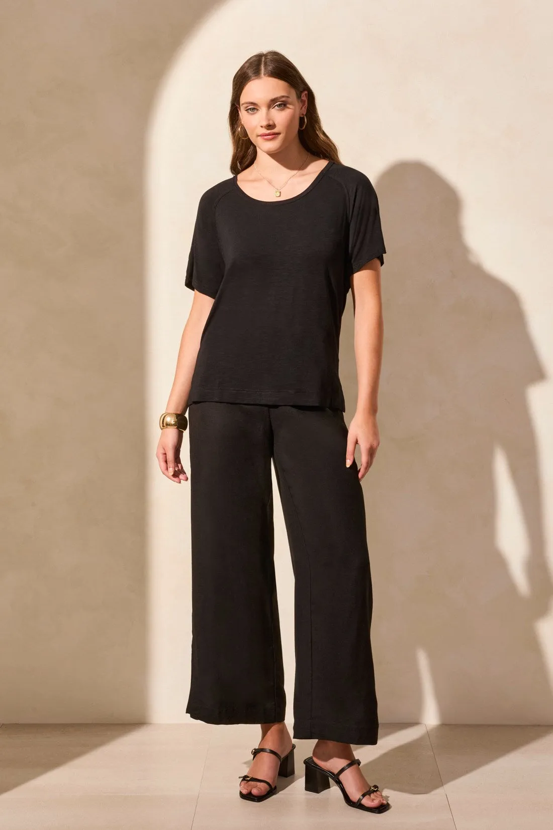 FLOWY JERSEY CREW NECK TOP WITH SHIRRED BACK-Black sold by Tribal product image thumbnail 3