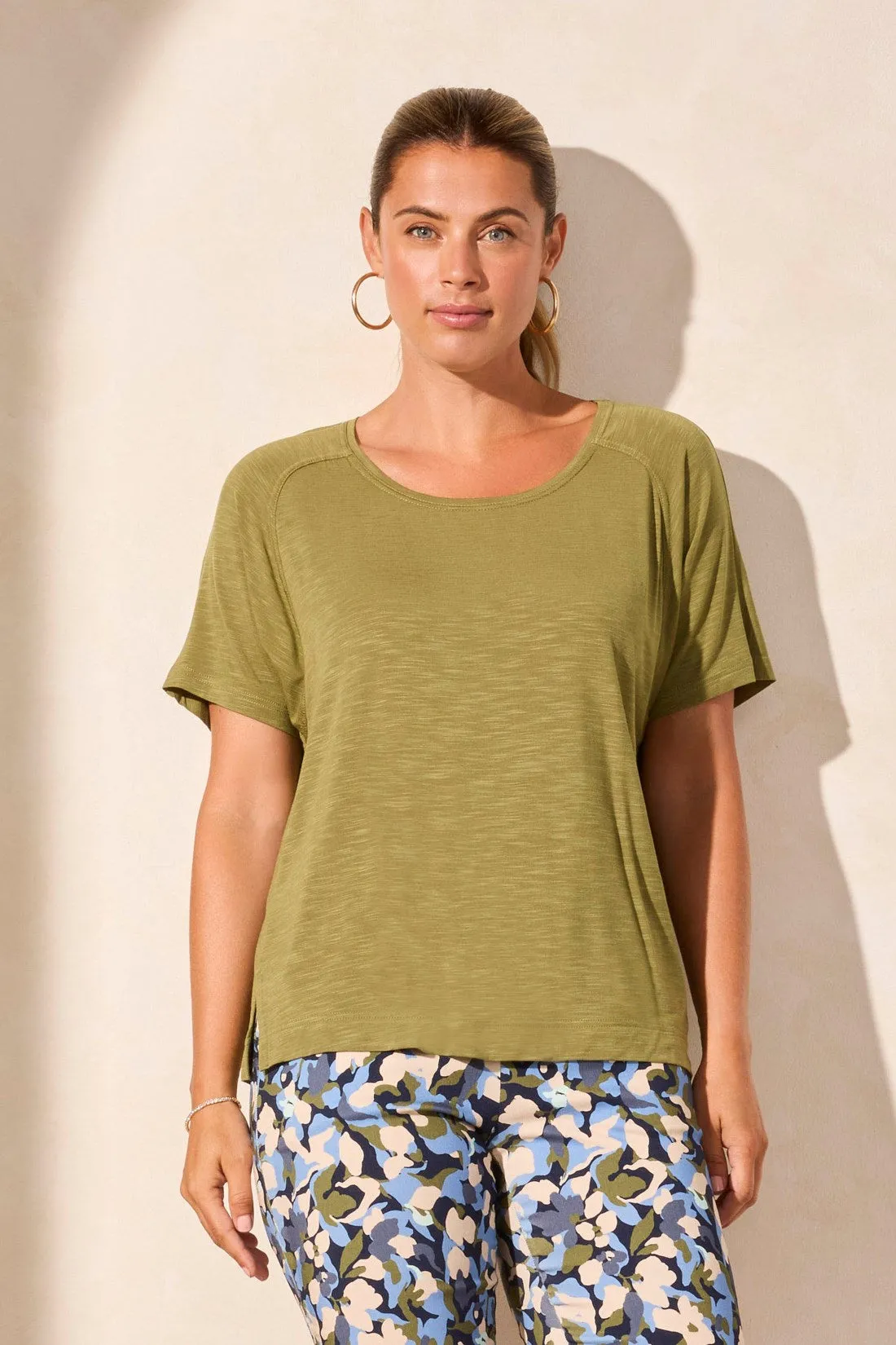 FLOWY JERSEY CREW NECK TOP WITH SHIRRED BACK-Loden sold by Tribal product image thumbnail 3