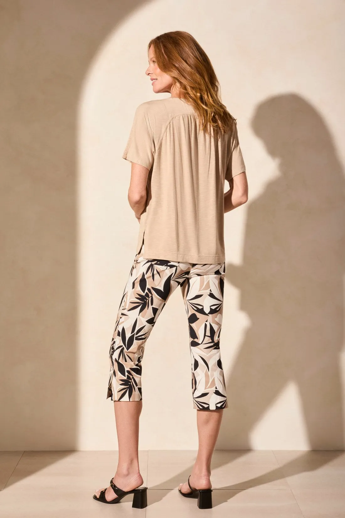 FLOWY JERSEY CREW NECK TOP WITH SHIRRED BACK-Pebble sold by Tribal product image thumbnail 4