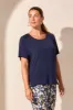 FLOWY JERSEY CREW NECK TOP WITH SHIRRED BACK-Jet Blue sold by Tribal