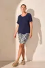 FLOWY JERSEY CREW NECK TOP WITH SHIRRED BACK-Jet Blue sold by Tribal