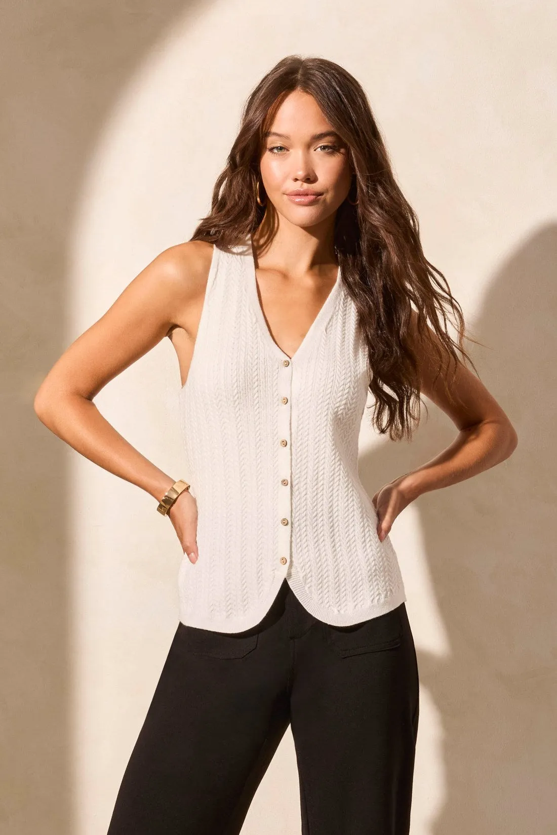 Button-Up Sweater Vest With Wood Buttons-White sold by Tribal product image thumbnail 2