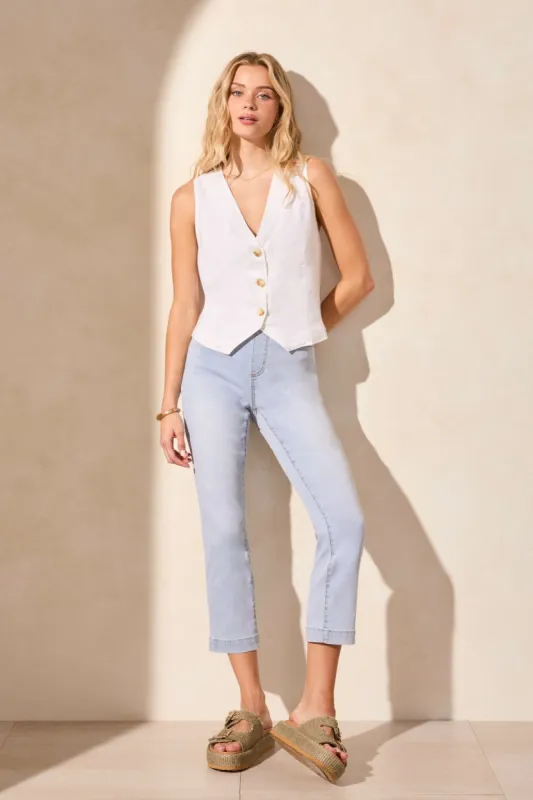 Linen Blend Lined Button-Front Vest-White sold by Tribal